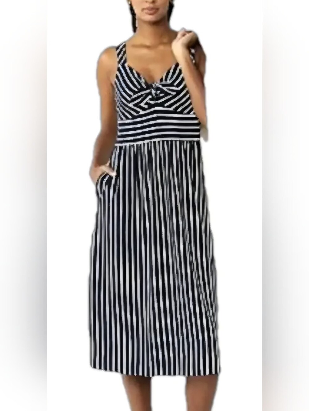 Draper James RSVP Women's Striped Midi Sundress Pockets Bow S. Resortwear